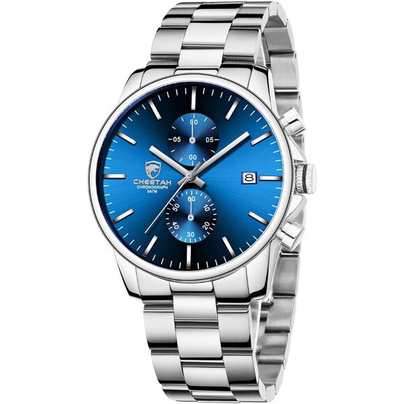 ⚡Silver Blue MenWatches with Black Stainless Steel and Metal Casual Waterproof - Picture 1 of 7
